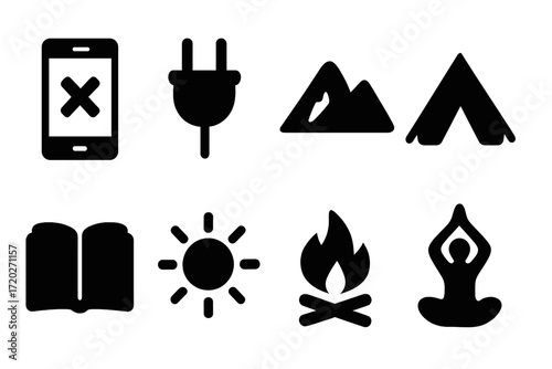 Unplug Lifestyle Icons. Unplug lifestyle. Filled icon set of unplug lifestyle: smartphone with cross mark,