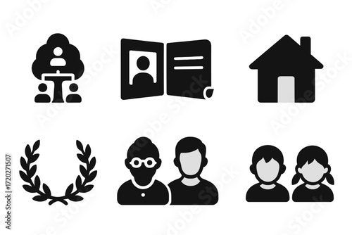 Heritage Icon Set. Heritage and legacy. Filled icon set of heritage and legacy: family tree, photo album,