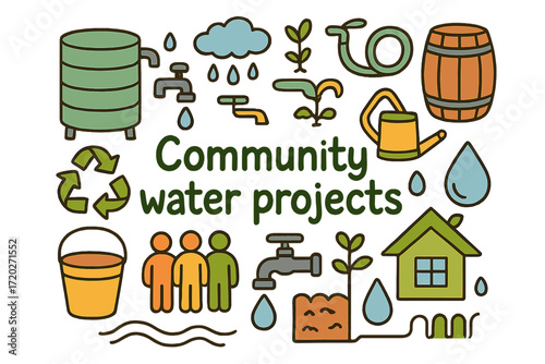 Community Water Doodle. Community water projects. Hand-drawn doodle illustration of community water projects.