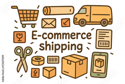 E-commerce Shipping Doodles. E-commerce shipping. Hand-drawn doodle illustration of e-commerce shipping.