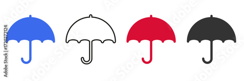 Vector art of umbrellas in various colors and styles, perfect for weather forecasts, fashion accessories, and protection against rain, offering diverse design options