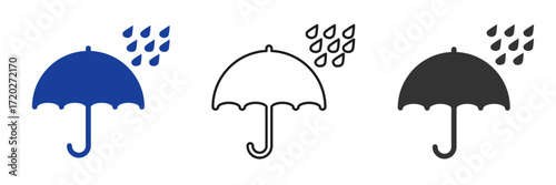 Vector art of umbrellas with raindrops, symbolizing rainy weather, protection from the elements, and the need for rain gear, suitable for weather forecasts