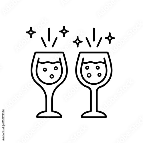 Two sparkling glasses clinking together on white background  