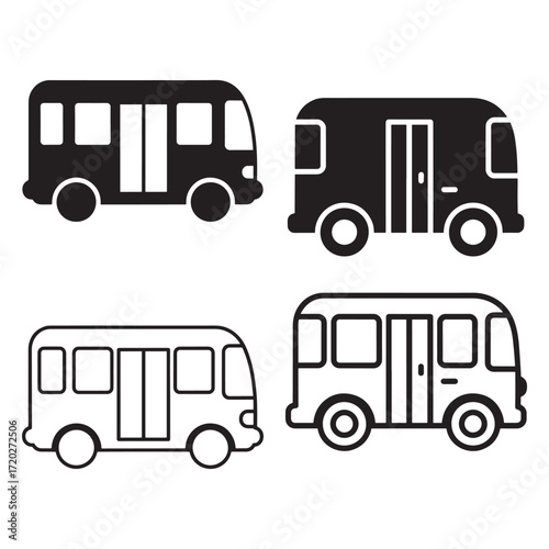 Bus Silhouette and Outline Vector Icon