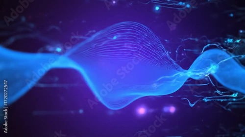 Abstract Blue and Purple Light Waves Moving Through Dark Space Dynamic Motion