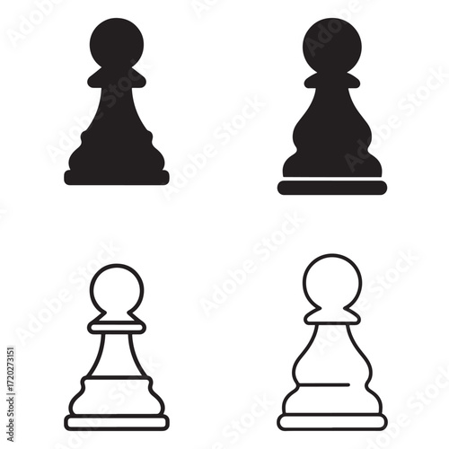 Chess Pawn Silhouette and Outline Vector Icon