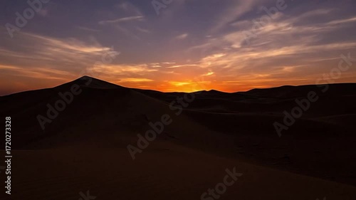 Expansive Desert Dunes Under Clear Blue Sky with Golden Hour Lighting
