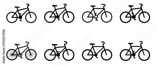 Bicycle minimal flat vector icon set, black color and white background.