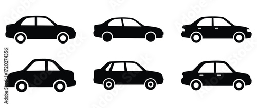 Car minimal flat vector icon set, black color and white background.