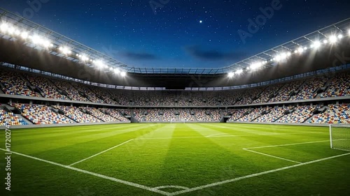 Nighttime Football Stadium Filled with Bright Lights and Spectator Crowd