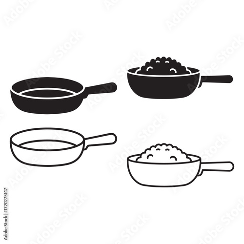 Frying Pan Icon Silhouette and Outline Vector