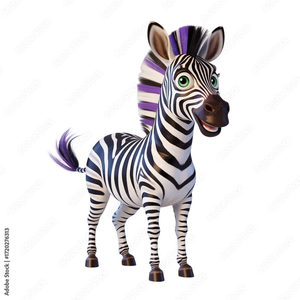 Naklejka premium Whimsical cartoon zebra with dandelion on (Transparent Background PNG)