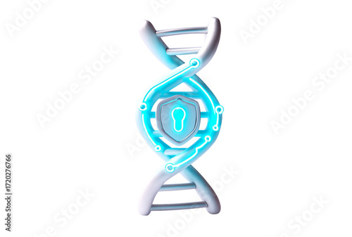Dna strand with a glowing shield and keyhole representing data security and genetic information protection