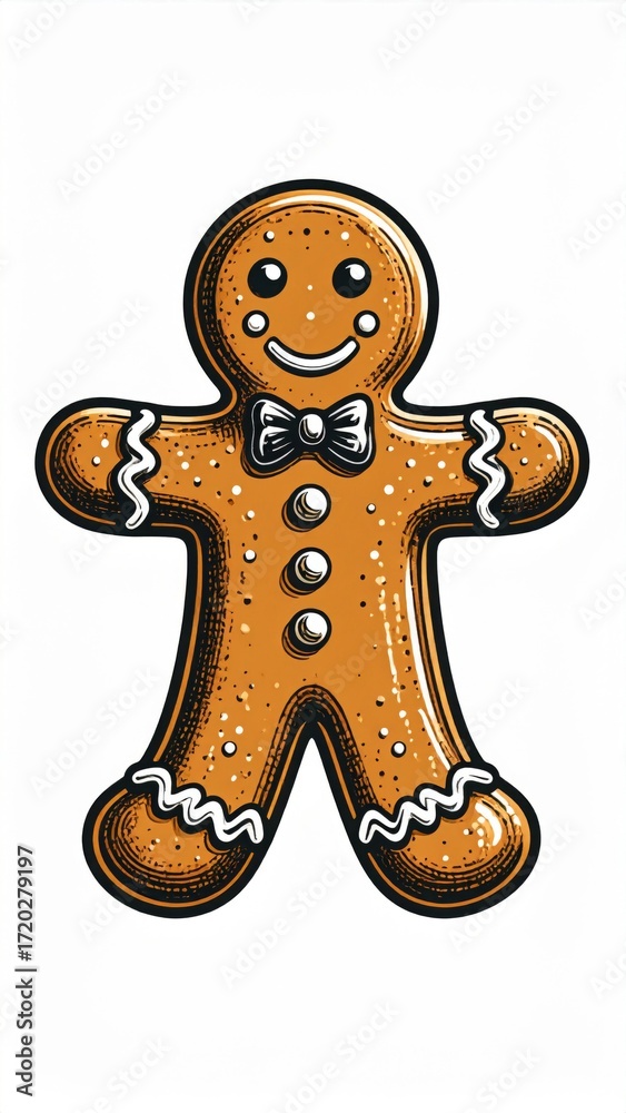 Fototapeta premium Gingerbread Man Cookie with White Icing on Clean White Background
