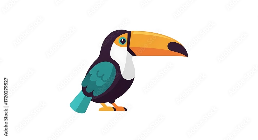 Naklejka premium Charming vector illustration of a vibrant tropical toucan bird, featuring its iconic large colorful beak and distinct plumage, ideal for nature-themed designs and children's content