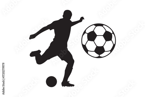 Silhouette of a soccer player kicking a ball