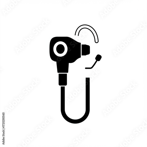 Ear scope medical device illustration in black and white design  