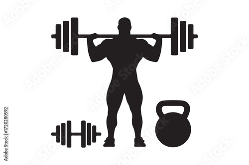 Silhouette of a muscular man performing a barbell squat
