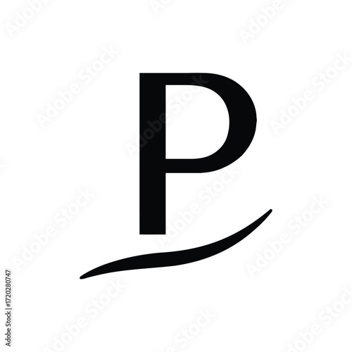 Stylized black letter P with elegant curved line design.