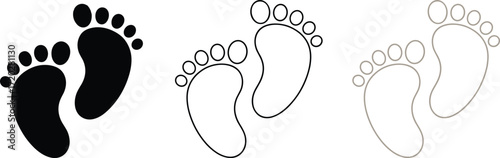 Human footprint icons set, foot print symbol, walking trail, barefoot silhouette, vector illustration, outdoor activity, nature path, baby steps, trace mark, simple design