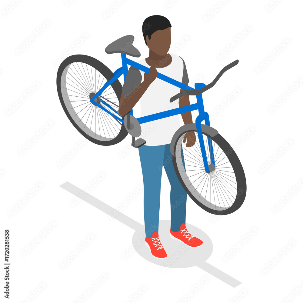 Naklejka premium 3D Isometric Flat Set of Cycling People. Item 5