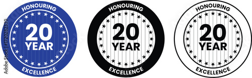 hand drawn vector illustration of a set of three 20 honoring excellence stamps for business use
