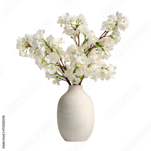 Vase with Beautiful White Flowers Isolated