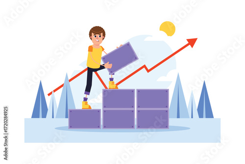 Successful businessman holding trophy on highest podium with diverse team celebrating achievement and striving for success isolated on transparent background 
