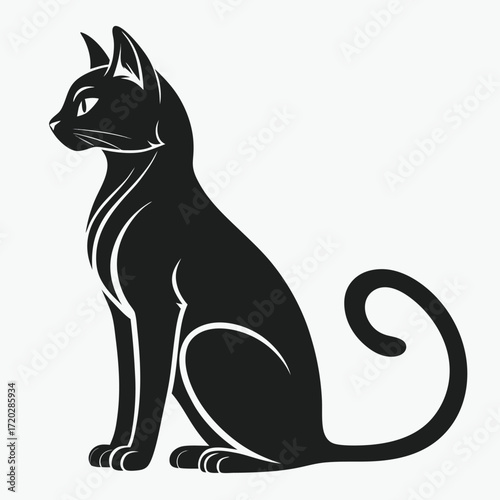 Vector art of silhouette of a black cat sitting and looking to the left