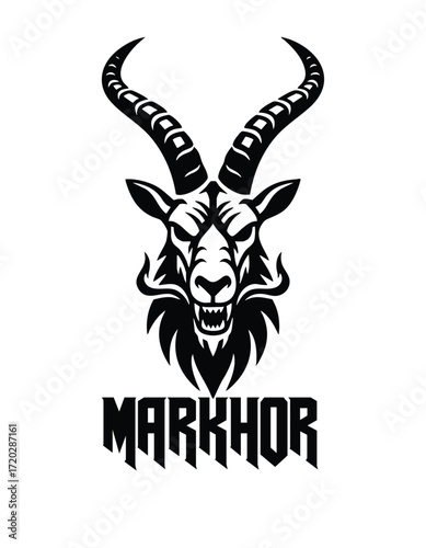 Markhor head silhouette vector illustration with antlers and markhor style design