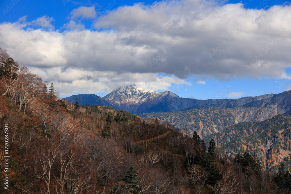 Fototapeta premium view of Tateyama Kurobe Alpine Route in autumn, Toyama Prefecture Japan.