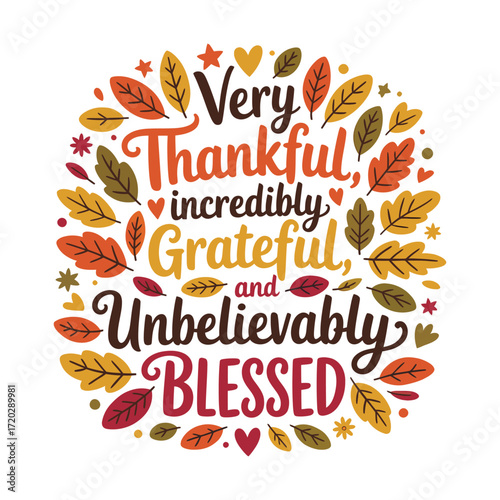 Thanksgiving greeting with autumn leaves and thankful text