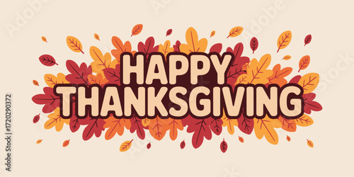 Happy Thanksgiving text surrounded by autumn leaves
