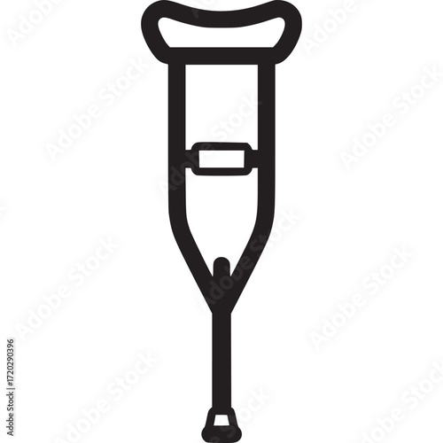 Crutch icon isolated on white background mobility aid for injury recovery, disability support, and medical assistance in minimalist line art style