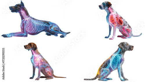 Dynamic canine anatomy illustrations veterinary science digital renderings educational environment side view anatomy concept