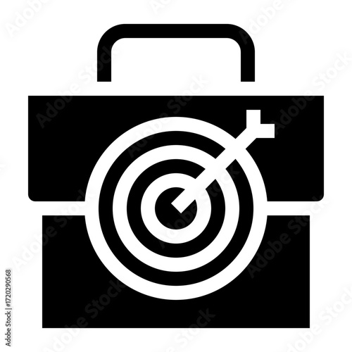 icono de objetivos corporativos. Metas empresariales, planificación estratégica y dirección profesional. maletín de negocios con diana de tiro. Ilustración vectorial