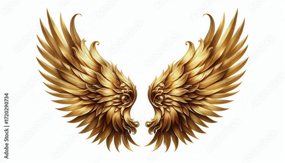 Fototapeta premium Majestic golden wings displaying power and elegance artistic representation digital artwork isolated background