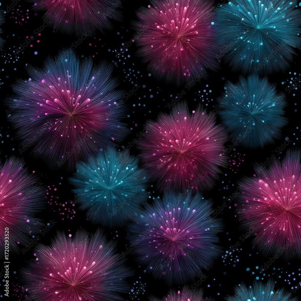 Naklejka premium Colorful abstract pattern of explosions in shades of pink and blue on a dark background