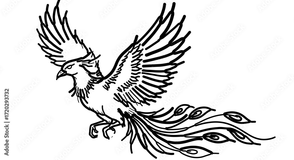 Fototapeta premium Illustration of a phoenix bird with its wings spread, a symbol of rebirth and renewal