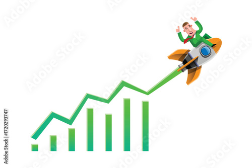 Doing business with good ideas it's like having a rocket aimed at the high of graph clearly and quickly. illustration in 3d style