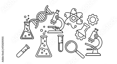 Science and research concept, doodle style vector illustration scientific equipment