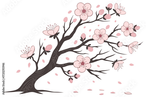 Elegant plum blossom tree vector illustration soft pink flowers scalable art
