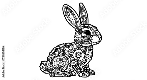 Illustration of a mechanical rabbit for coloring book and steampunk style