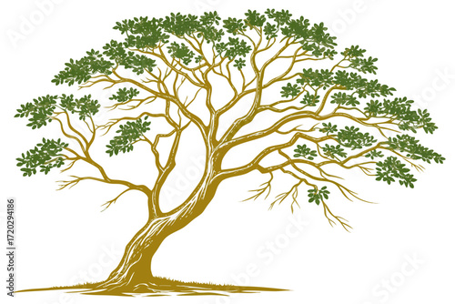 Realistic golden bark emerald leaf tree vector illustration scalable nature art