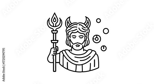 Illustration of poseidon with trident, a powerful god of the sea in greek mythology