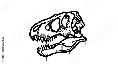 Illustration of a dinosaur skull, showcasing the fossilized remains of a prehistoric creature
