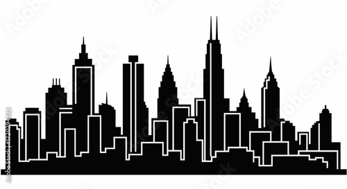 Silhouette of a city skyline, featuring iconic buildings and skyscrapers