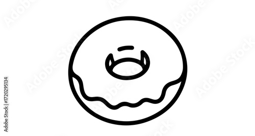 Donut outline hand drawn doughnut with glaze for coloring book or logo