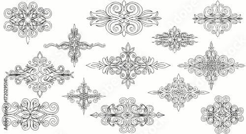 Collection of ornate floral design elements, perfect for adding a touch of elegance