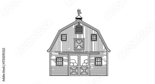 Detailed barn illustration, a rural farm building for storing crops and livestock
